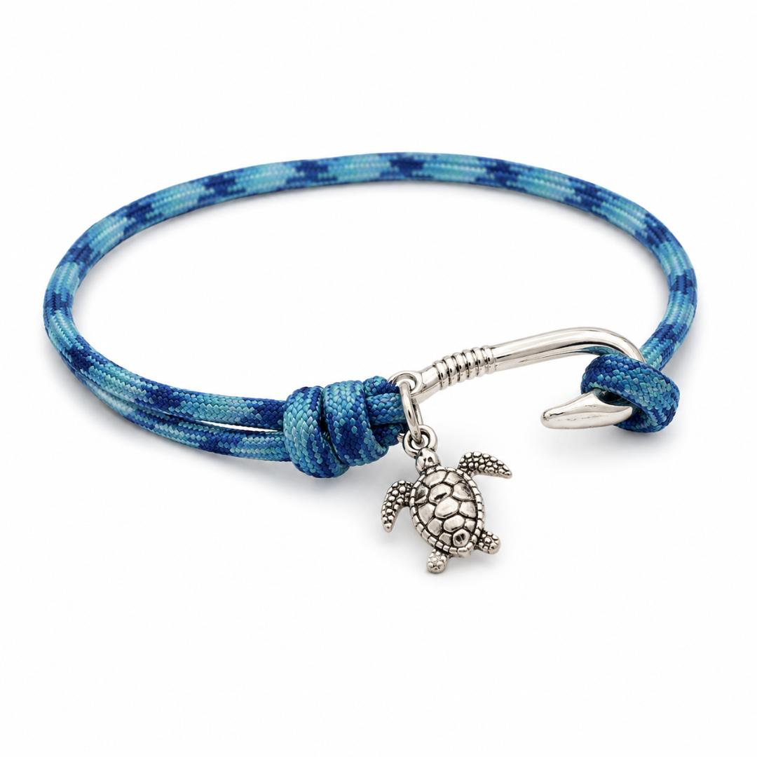 Fish Hook Paracord Bracelet or Anklet with Turtle Charm