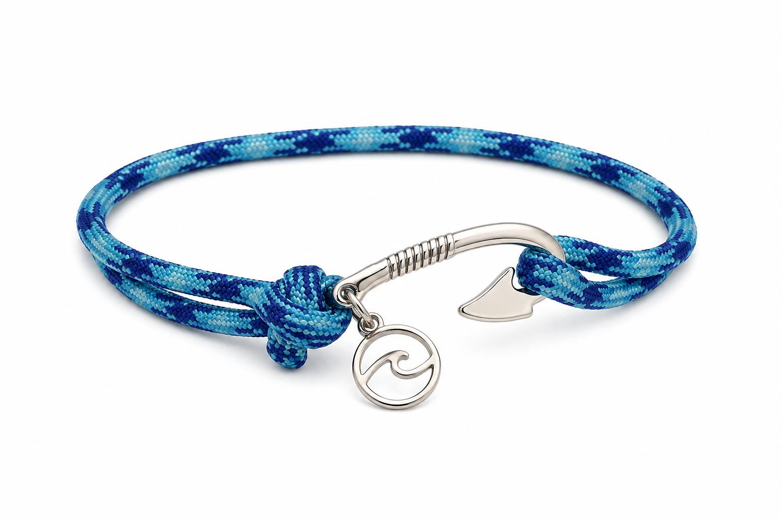Fish Hook Paracord Bracelet or Anklet with Wave Charm